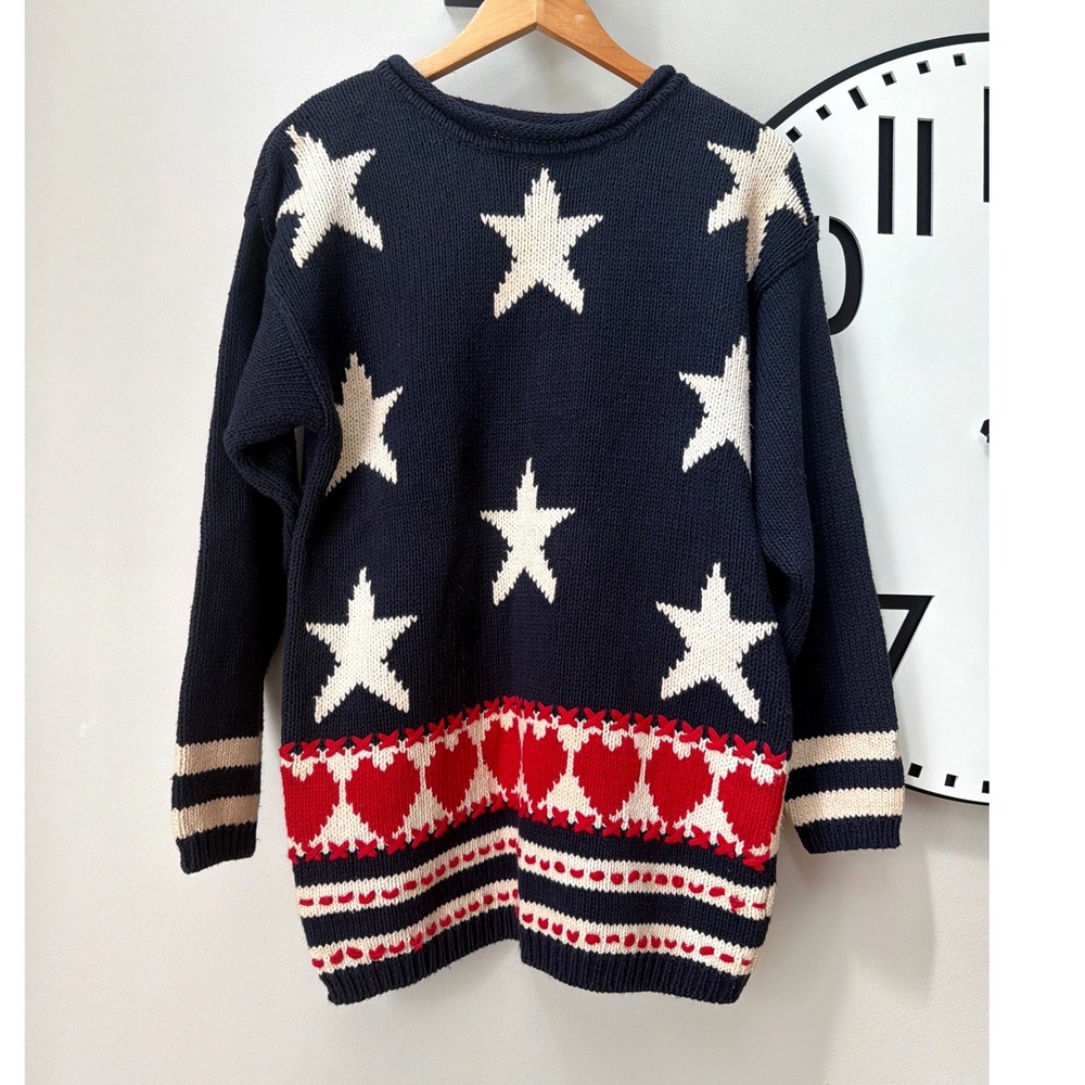 Vintage 90s USA Flag Sweater USA M Patriotic Stars Stripes Cotton Knit Pullover